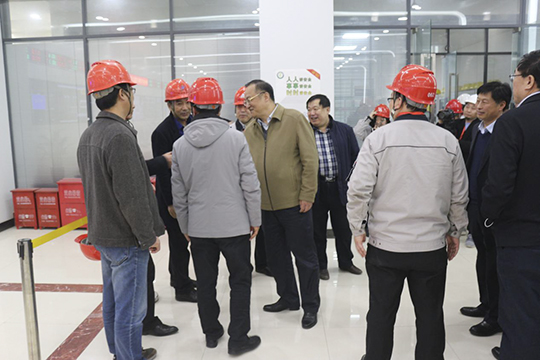 濮阳市副市长黄守玺与万搏（中国）副总经理吴新宇、翟武汉在现场交谈