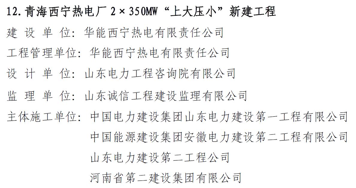 青海西宁热电厂2×350MW“上大压小”新建工程获奖文件